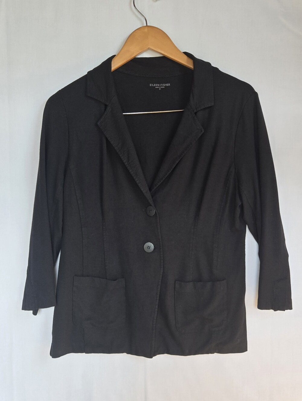 Eileen Fisher Black Two-Button Relaxed Blazer-Size M